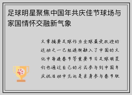 足球明星聚焦中国年共庆佳节球场与家国情怀交融新气象